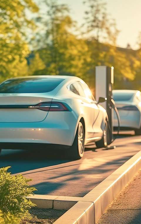 E-Autos stehen an Ladestationen 